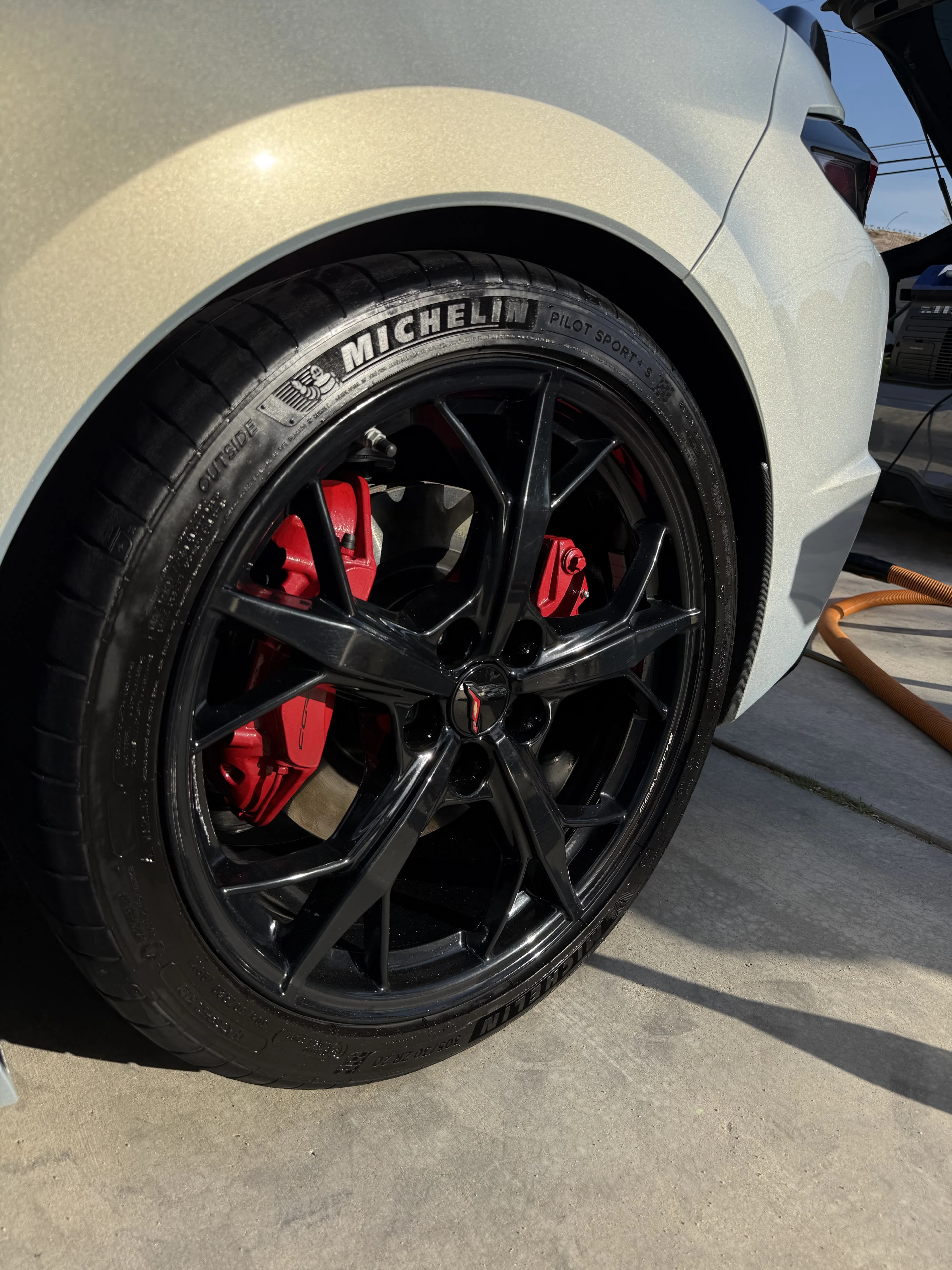 Corvette wheel detail with red calipers