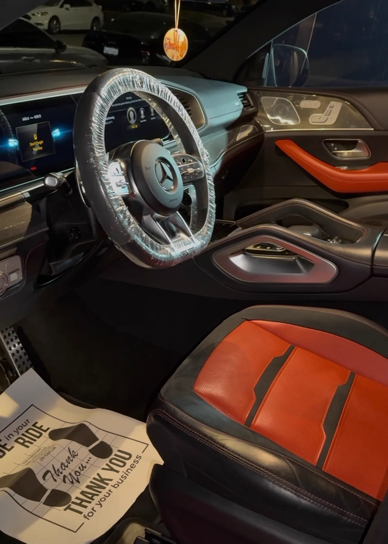 Mercedes interior detail with red leather seats